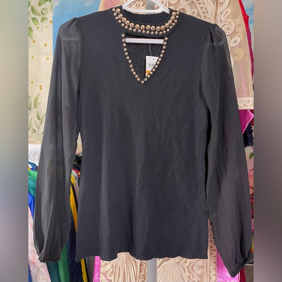 INC inter Concepts petite women’s studded sheer-sleeve sweater top 🎁 small ps - Picture 2 of 4